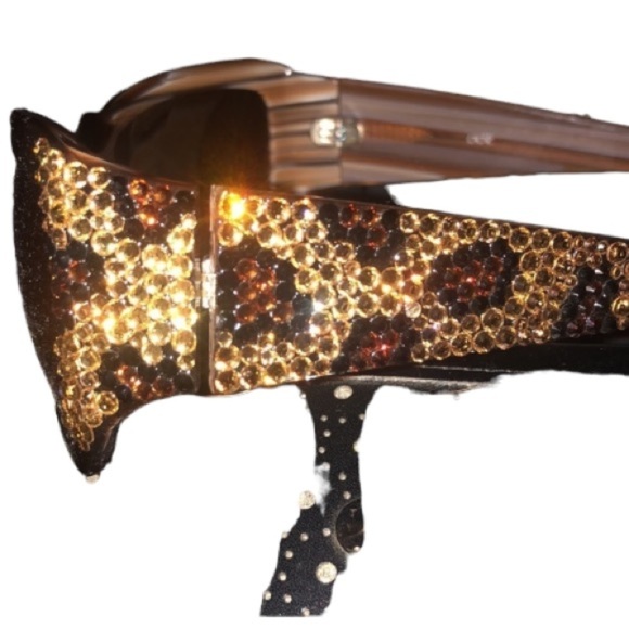 Vintage CACHE by JIMMY leopard print crystal sunglasses like new w/ case - Picture 1 of 10
